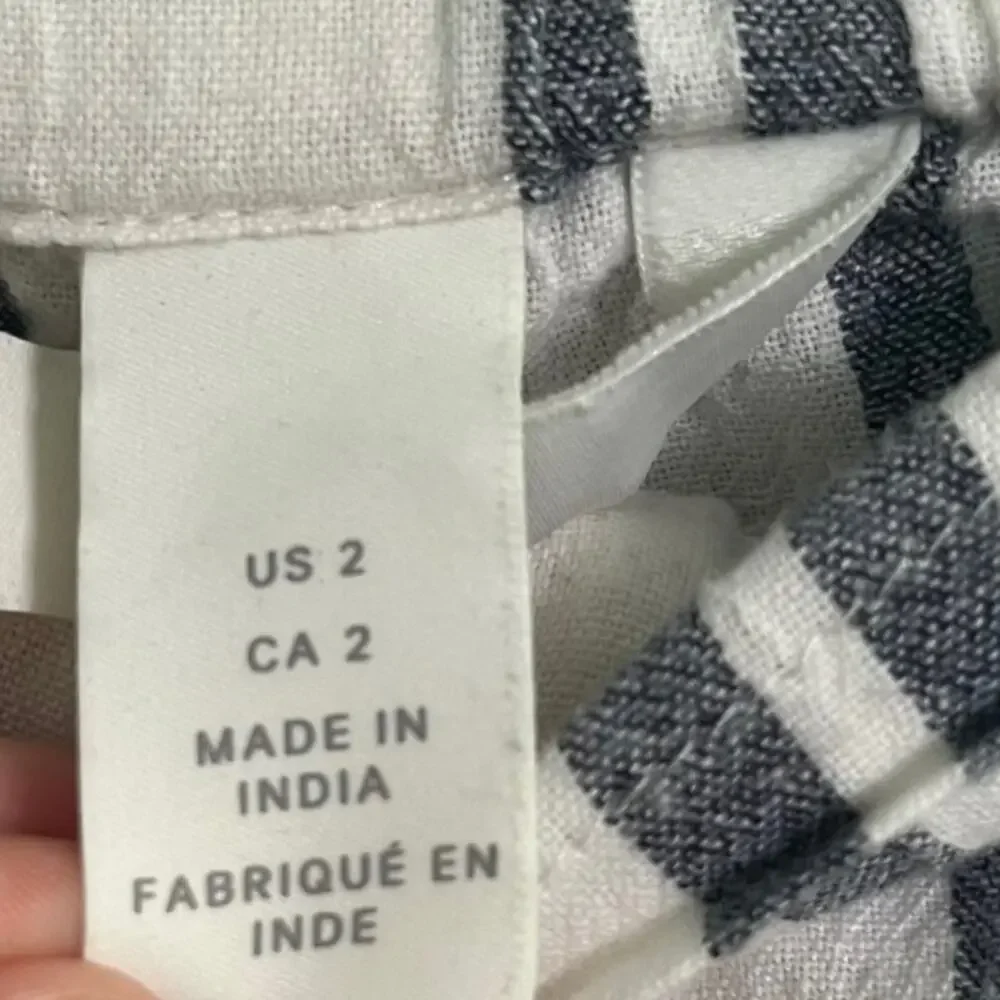H&M Womens Pants Size 2 Blue White Striped Wide Leg Cropped Linen Blend Coastal